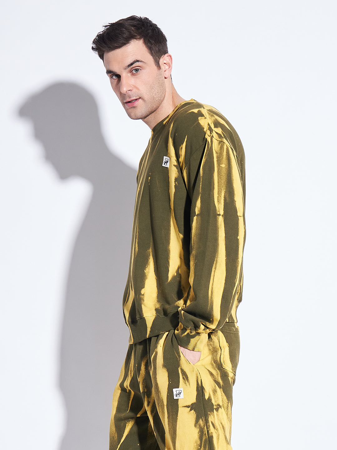 Men’s Yellow & Olive Tie-Dye Sweatshirt | Trendy Oversized Streetwear