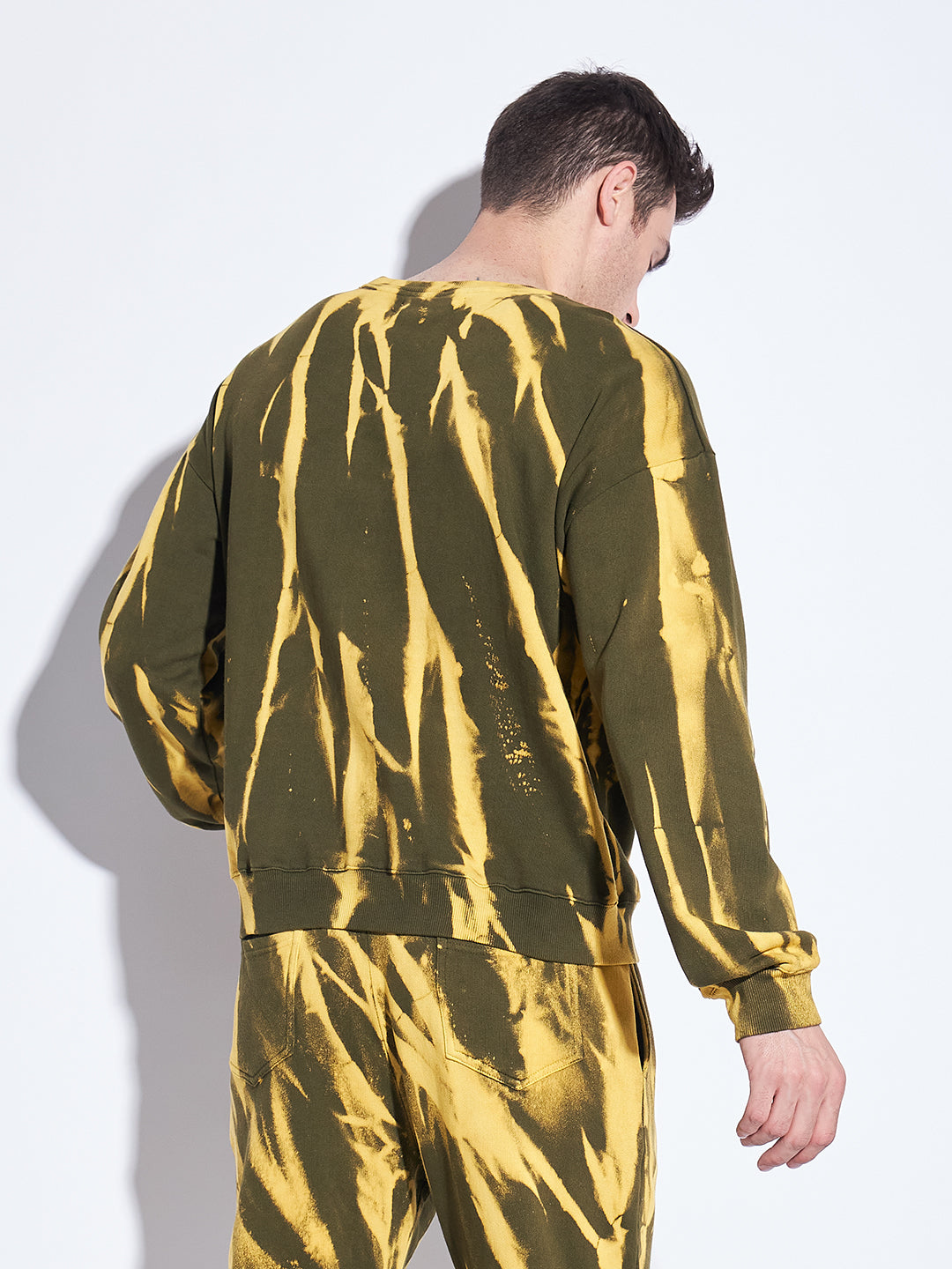 Men’s Yellow & Olive Tie-Dye Sweatshirt | Trendy Oversized Streetwear