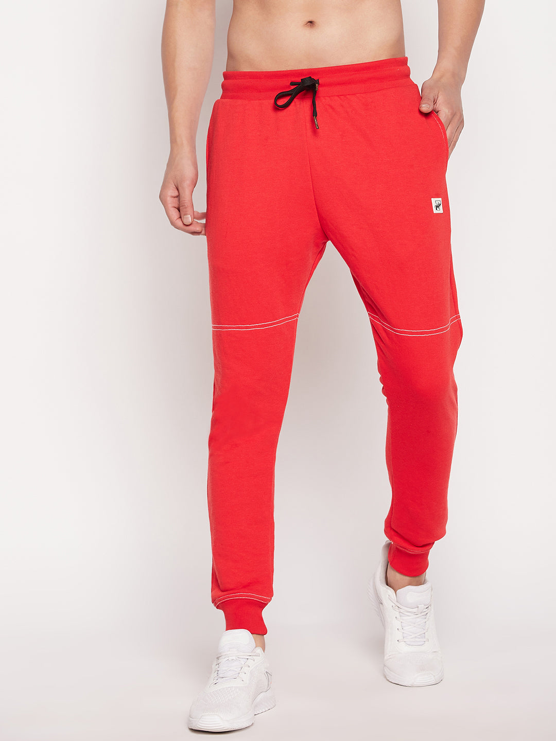 Red Contrast Stich Relaxed Fit Trackpants
