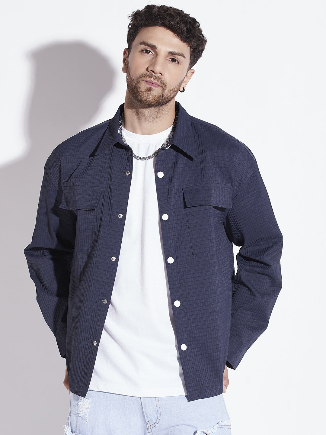 Navy Textured OverShirt