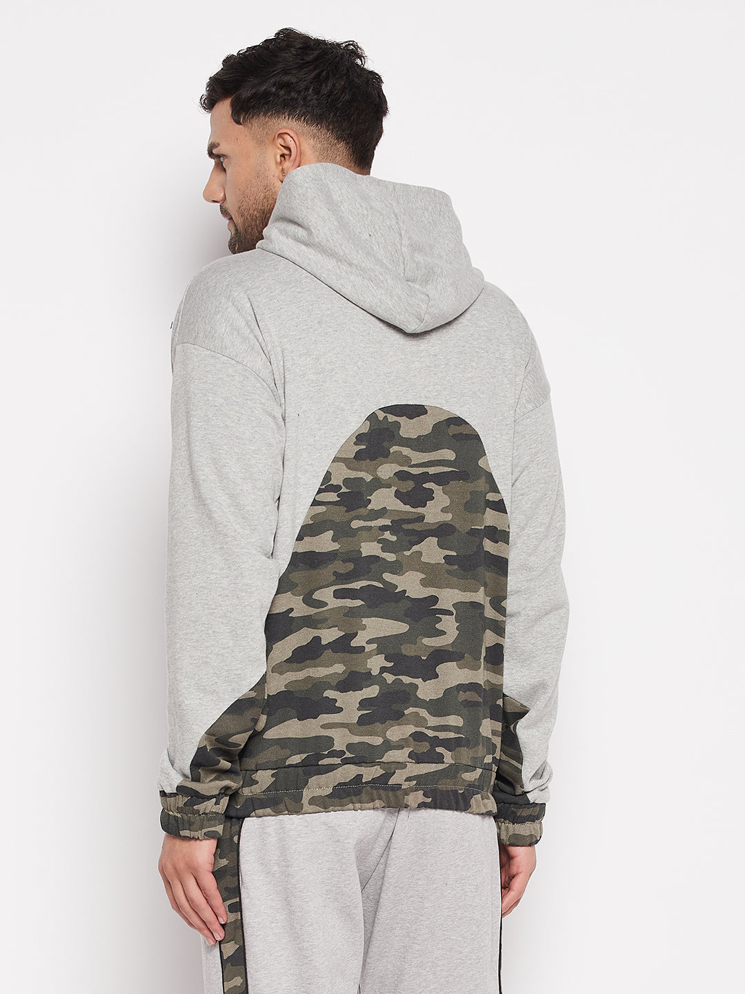 Grey Camo Cut-Sew Hoodie Sweatshirt