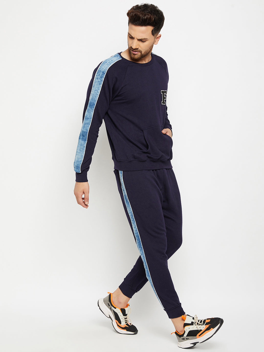 Navy Oversized Denim Taped Sweatpants