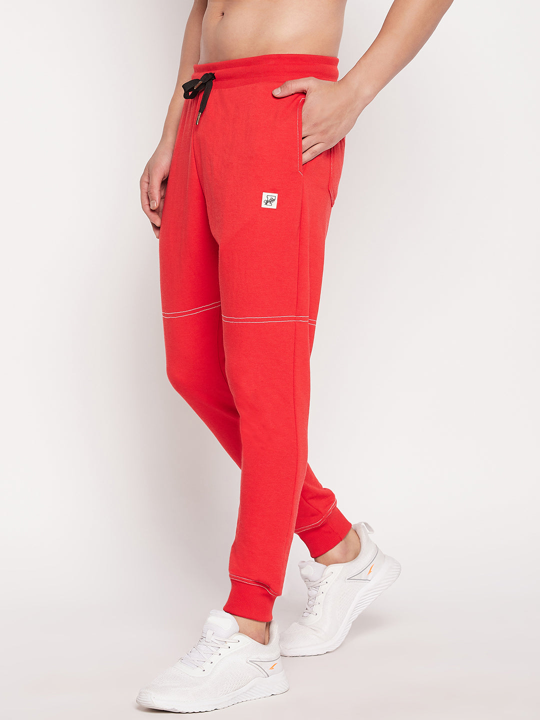 Red Contrast Stich Relaxed Fit Trackpants