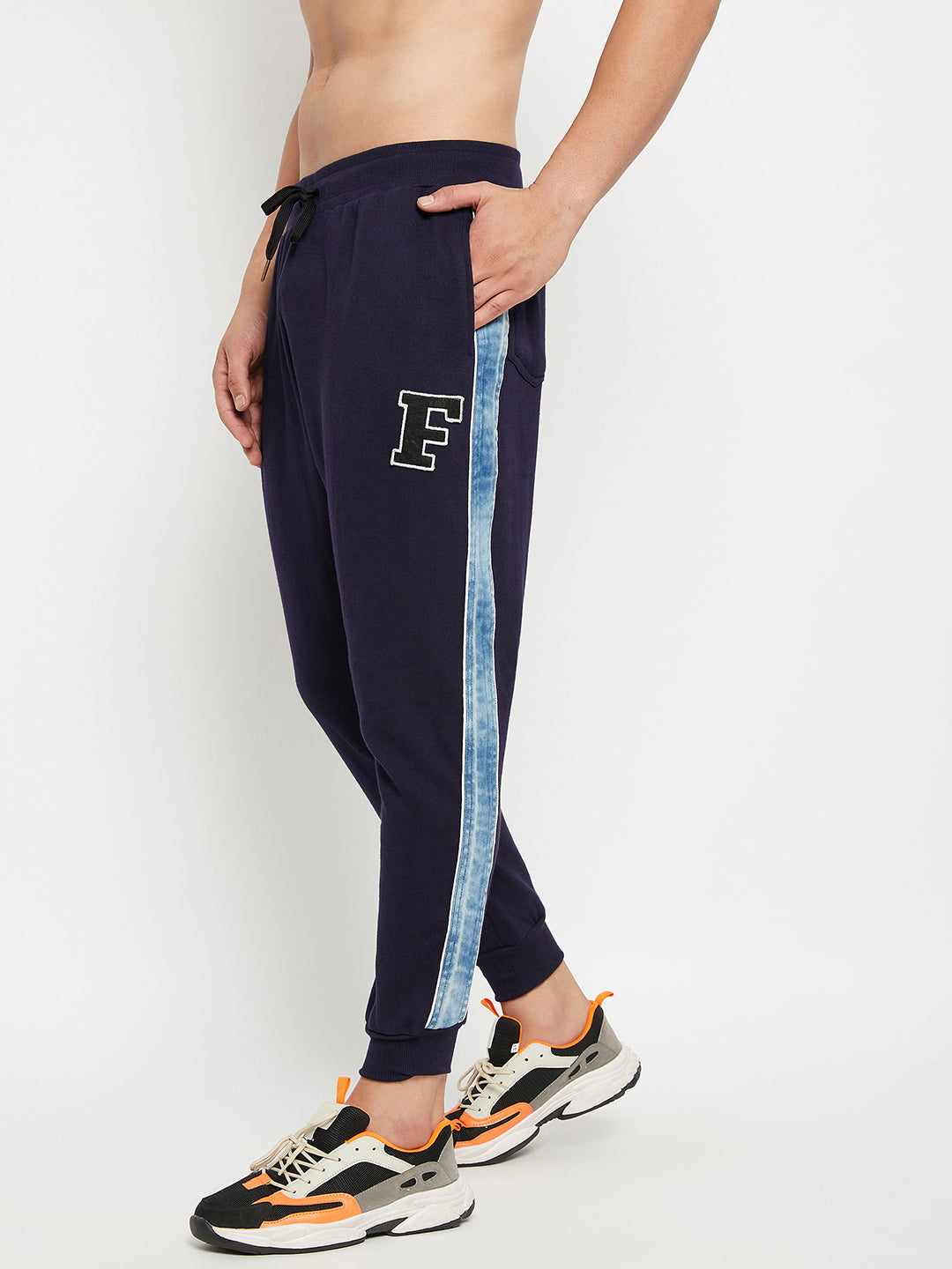 Navy Oversized Denim Taped Sweatpants