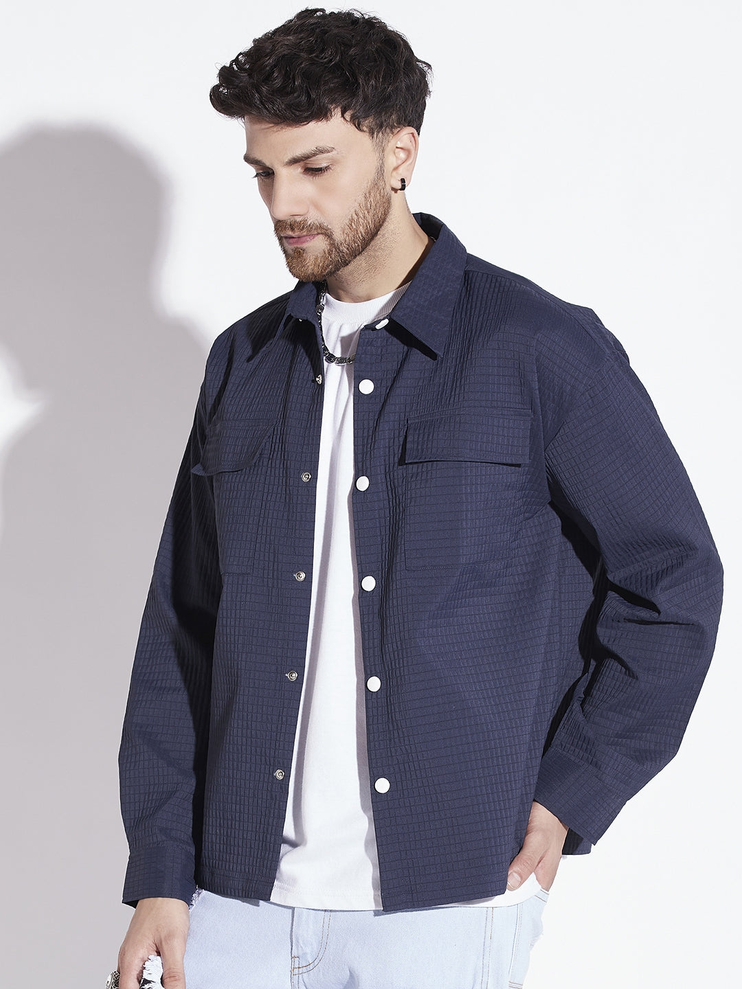 Navy Textured OverShirt