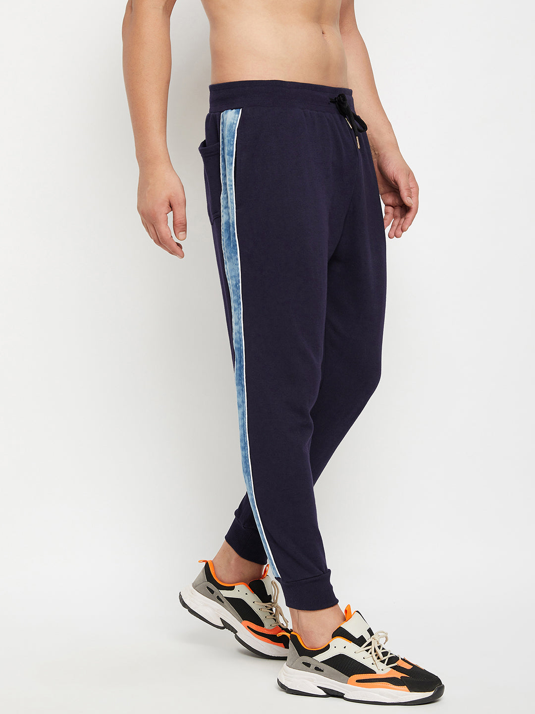 Navy Oversized Denim Taped Sweatpants