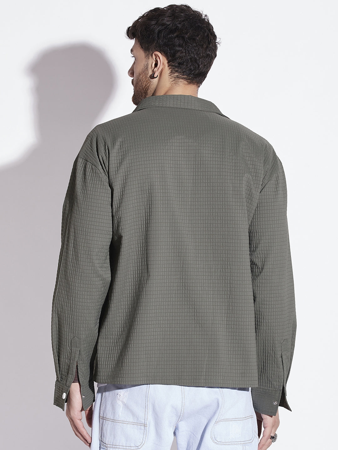 Olive Textured Over-shirt for Men