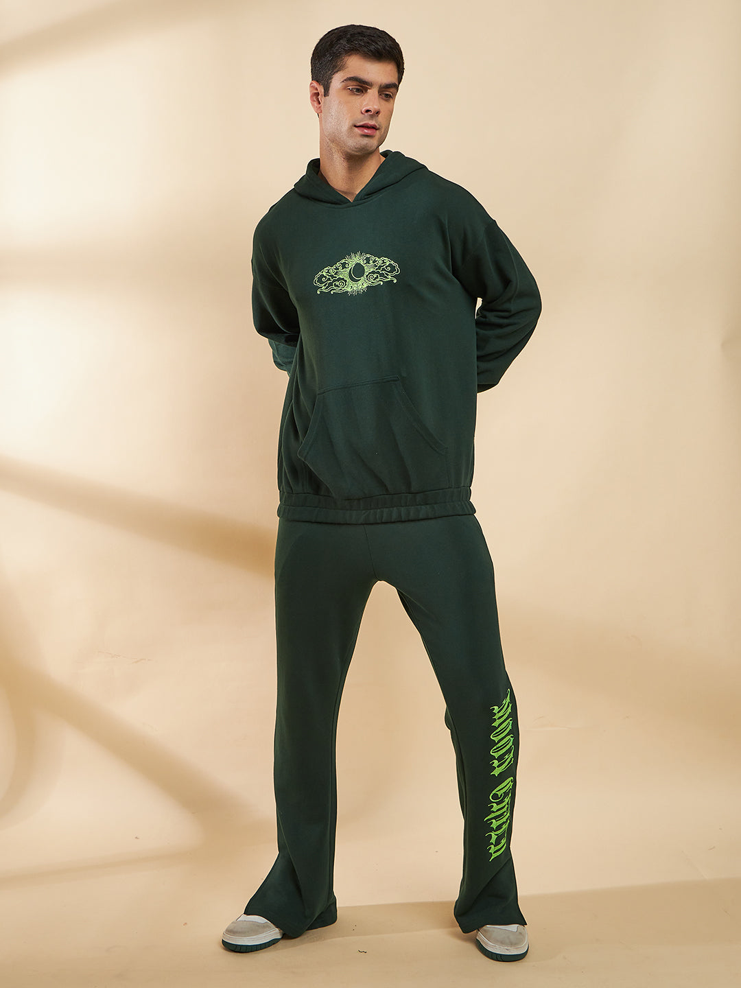 Moss Green Embroidered Oversized Hoodie