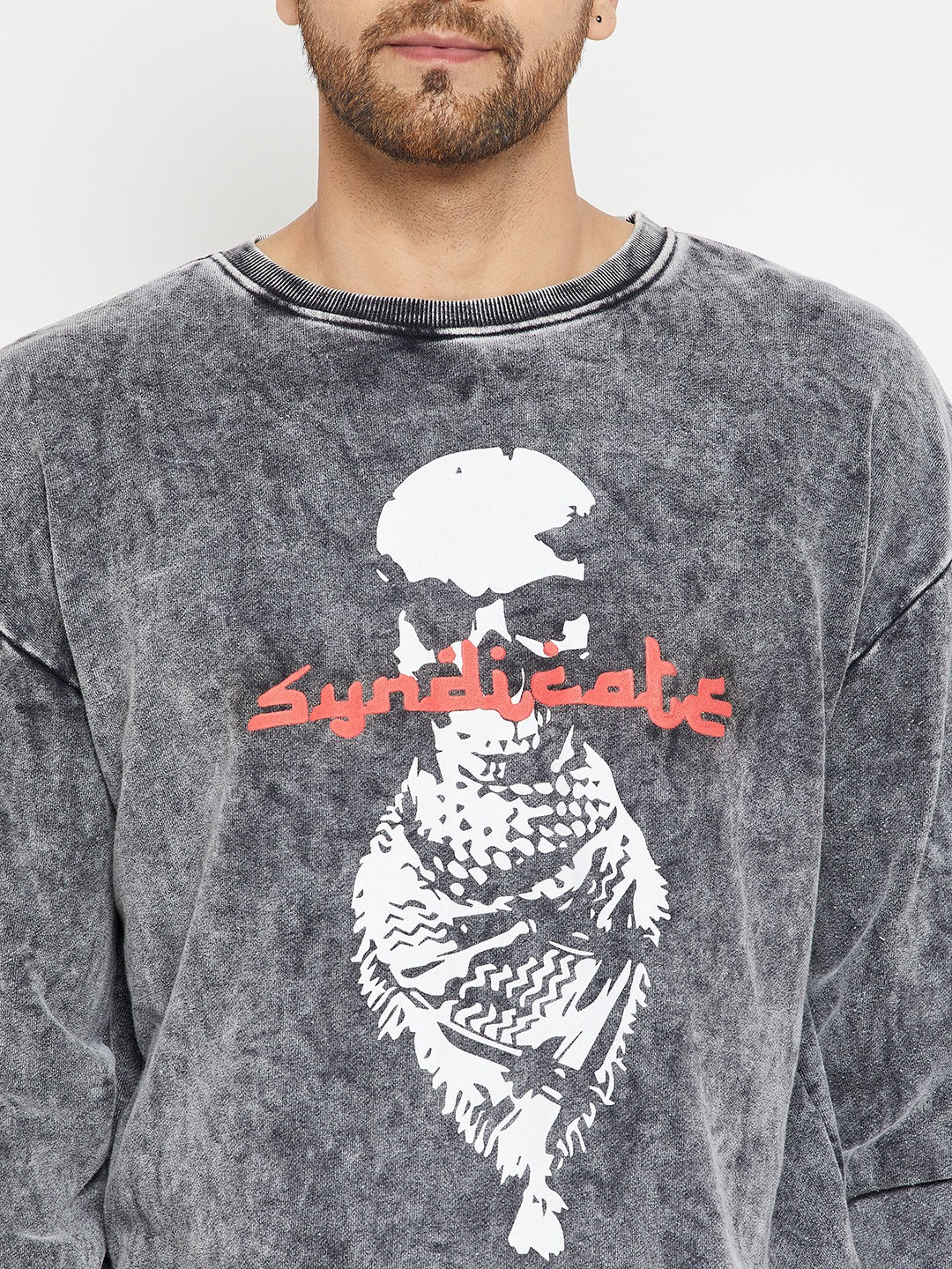 Grey Acid Wash Syndicate Graphic Sweatshirt for Men