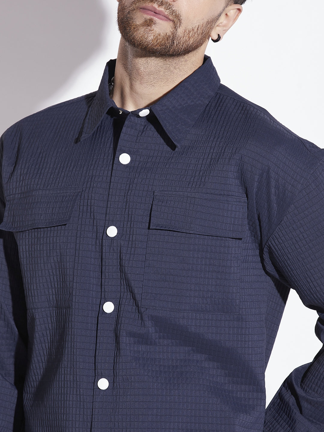 Navy Textured OverShirt