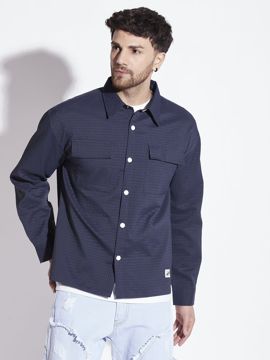 Navy Textured OverShirt