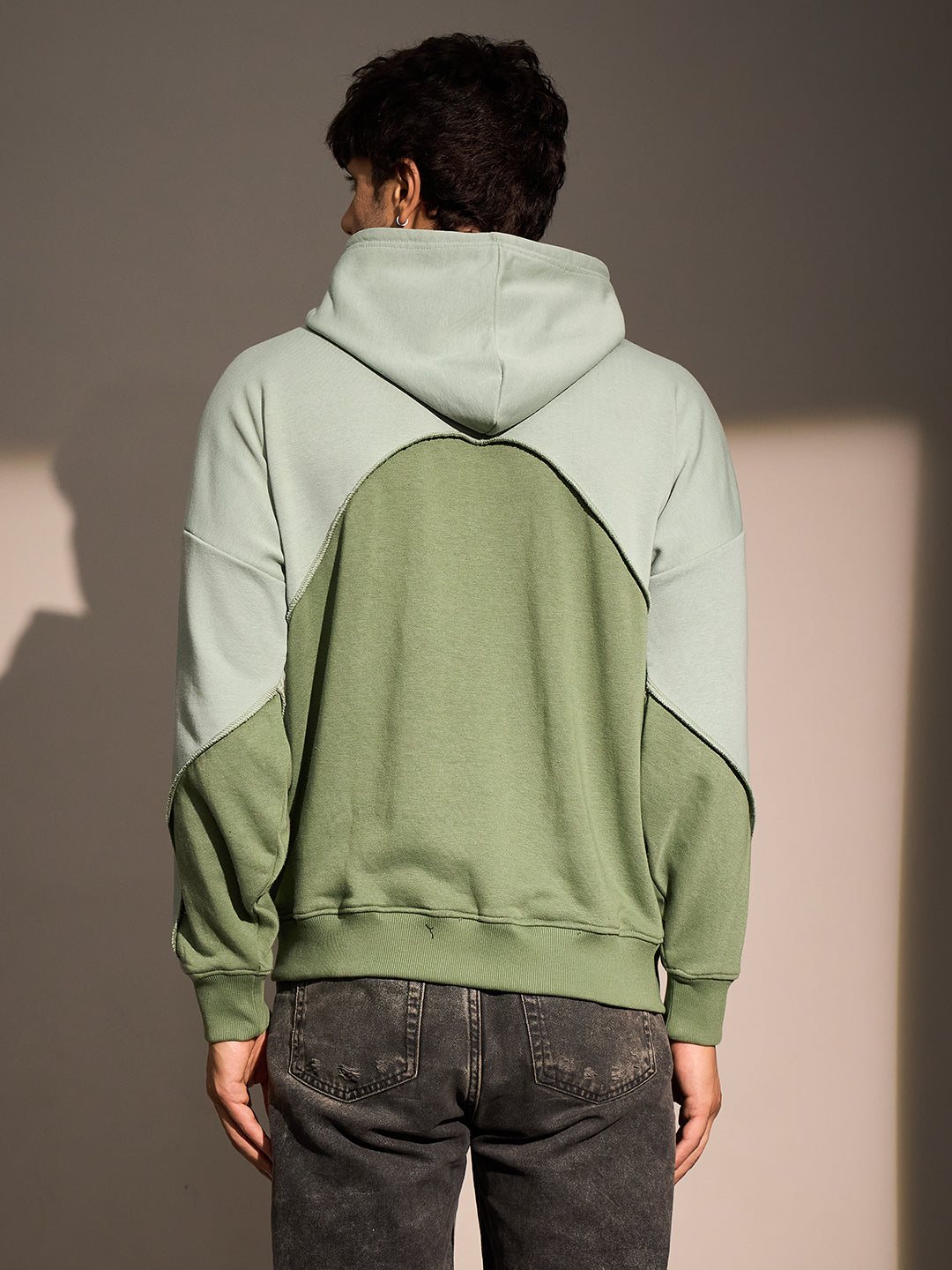 Mineral Green Two-Tone Hoodie for Men with Graphic Print