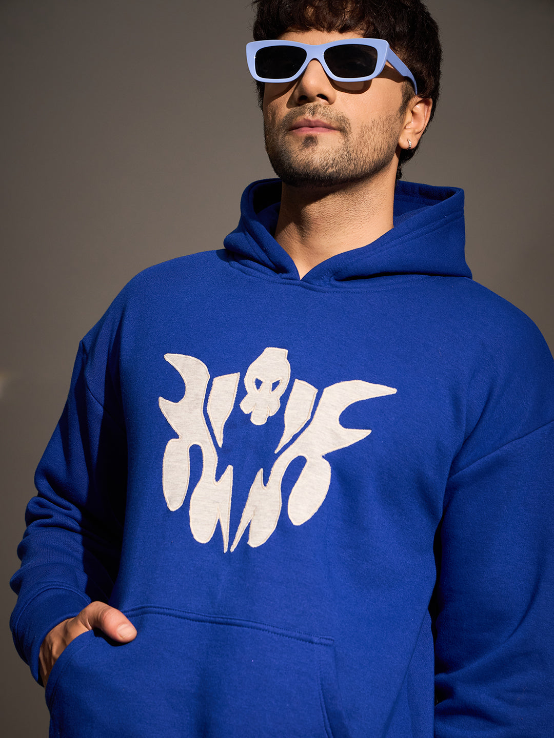 Royal Blue Embroidery Oversized Hoodie