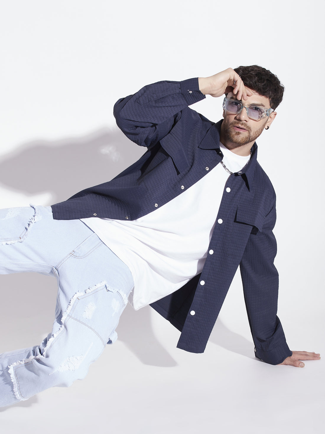Navy Textured OverShirt