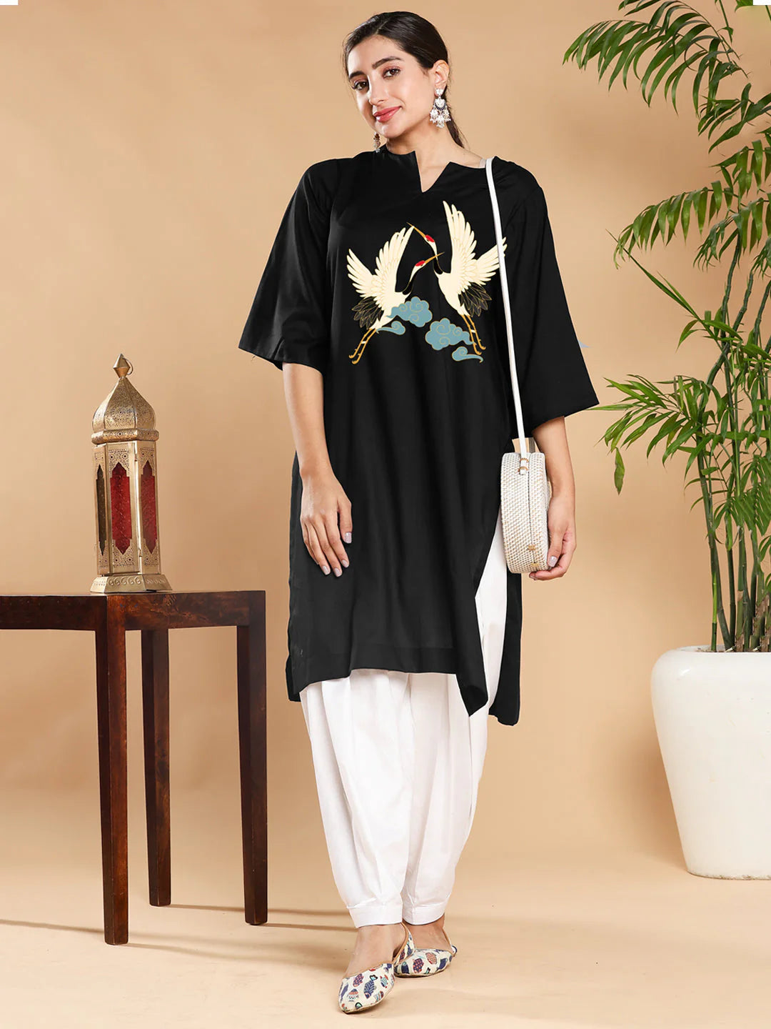 Black Rayon LongKurta - Swan