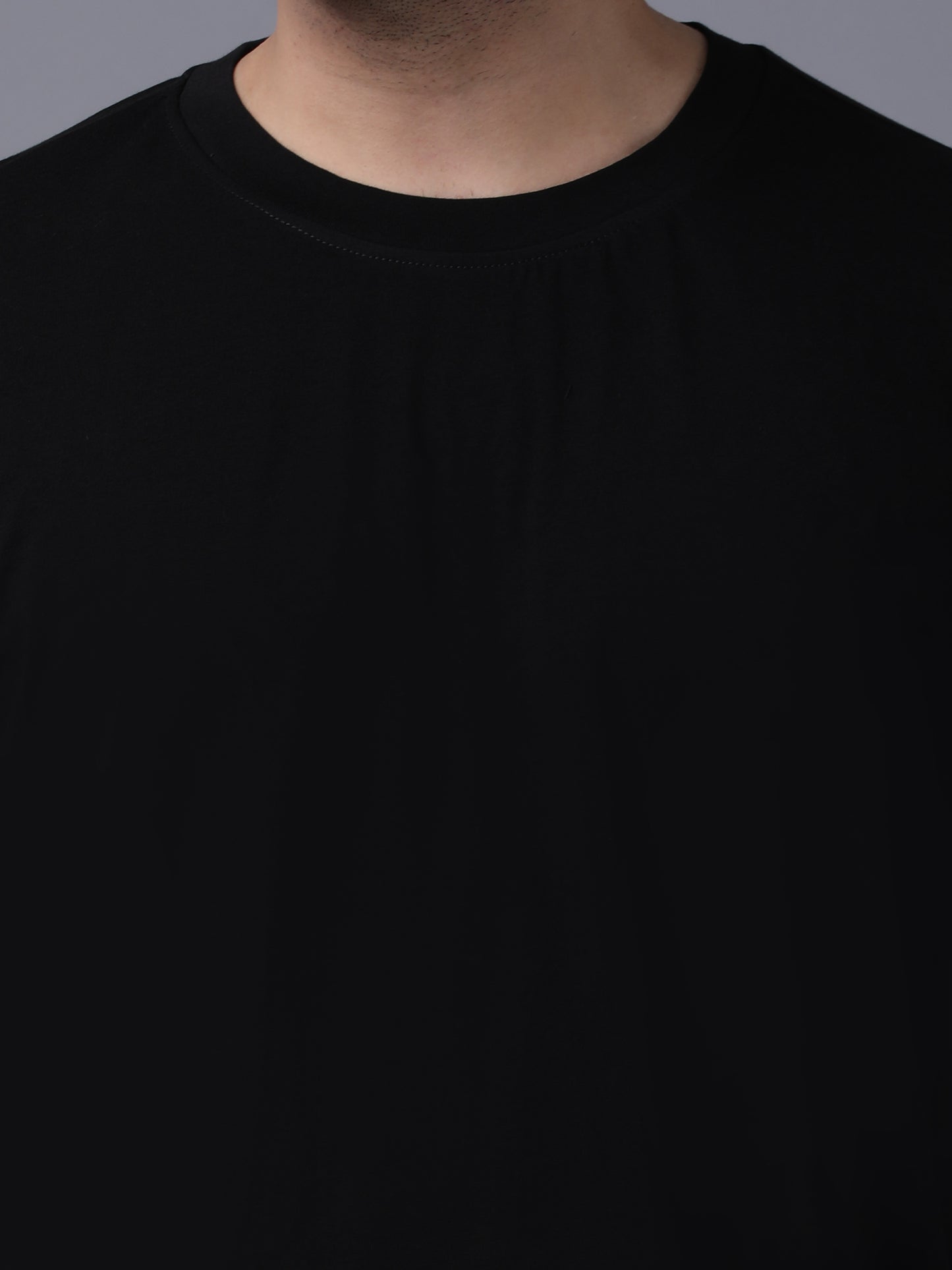 Regular Fit Solid Black Tshirt with Stretch