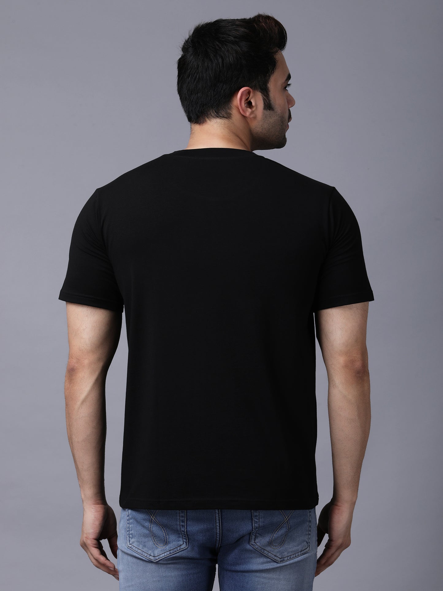 Regular Fit Solid Black Tshirt with Stretch