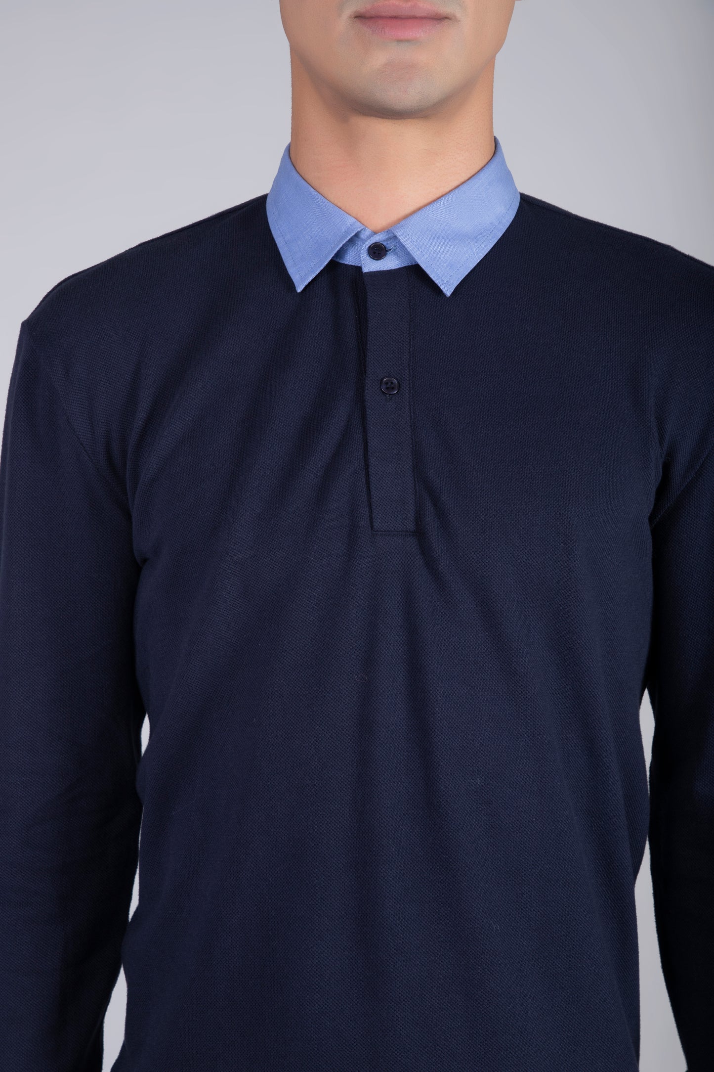 Men’s Navy Blue Polo Sweatshirt with Contrast Collar