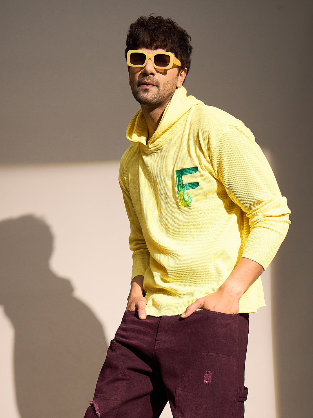 Lemon Waffle Raw Edge Monogram Hoodie