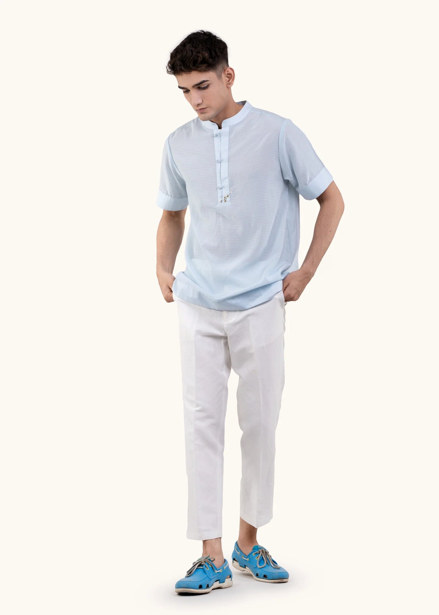 Calm Blue Linen Blend Cuba T-shirt
