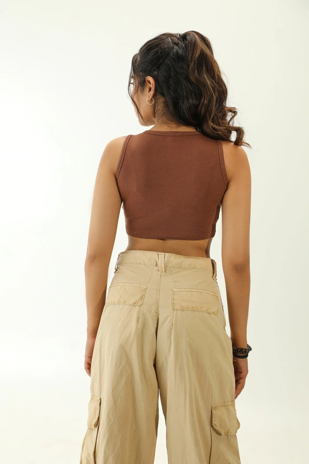 Brown Ribbed Sleeveless Women’s Summer Tank Top