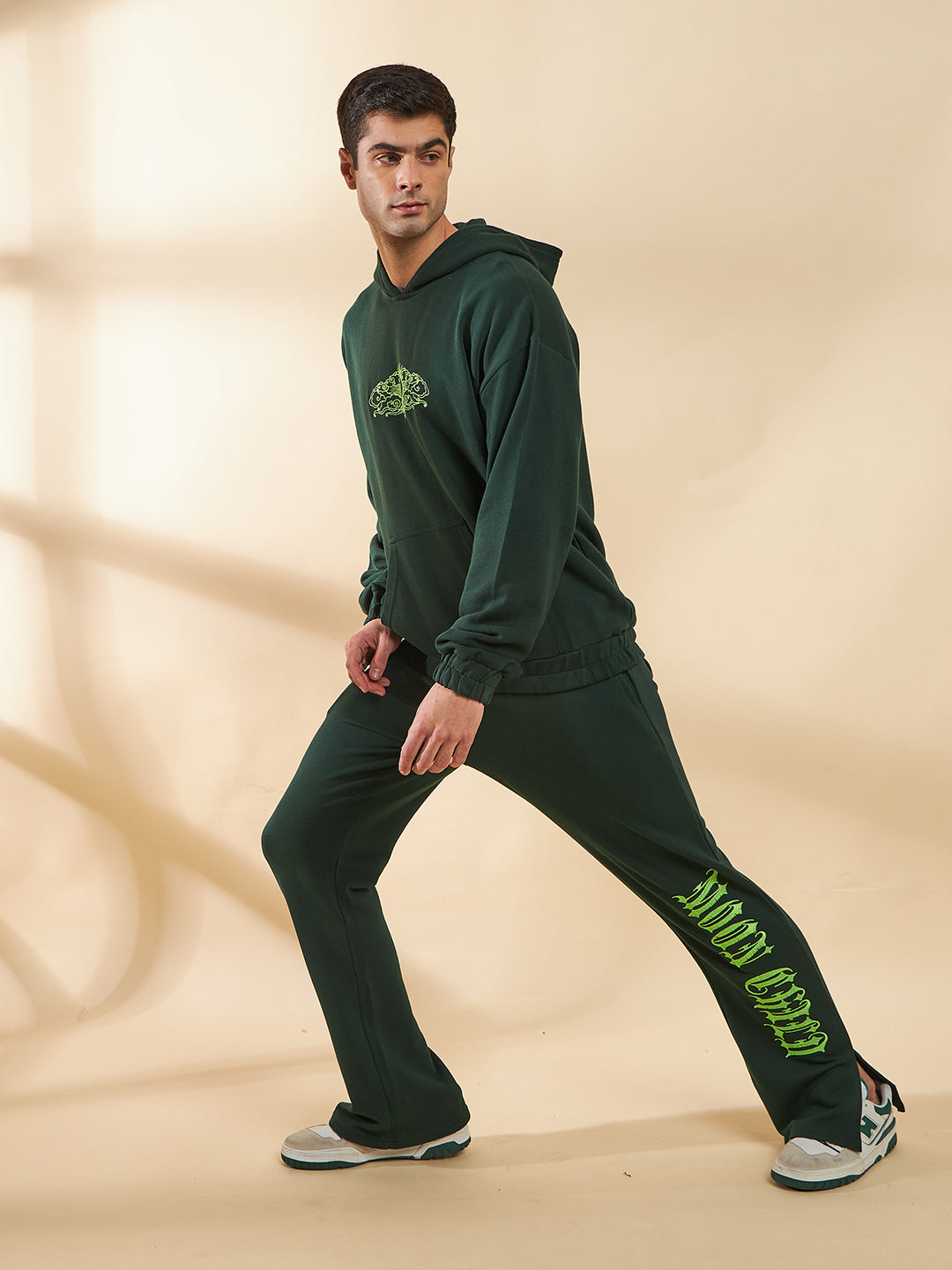 Moss Green Embroidered Oversized Hoodie