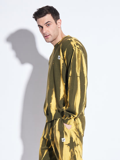Men’s Yellow & Olive Tie-Dye Sweatshirt | Trendy Oversized Streetwear
