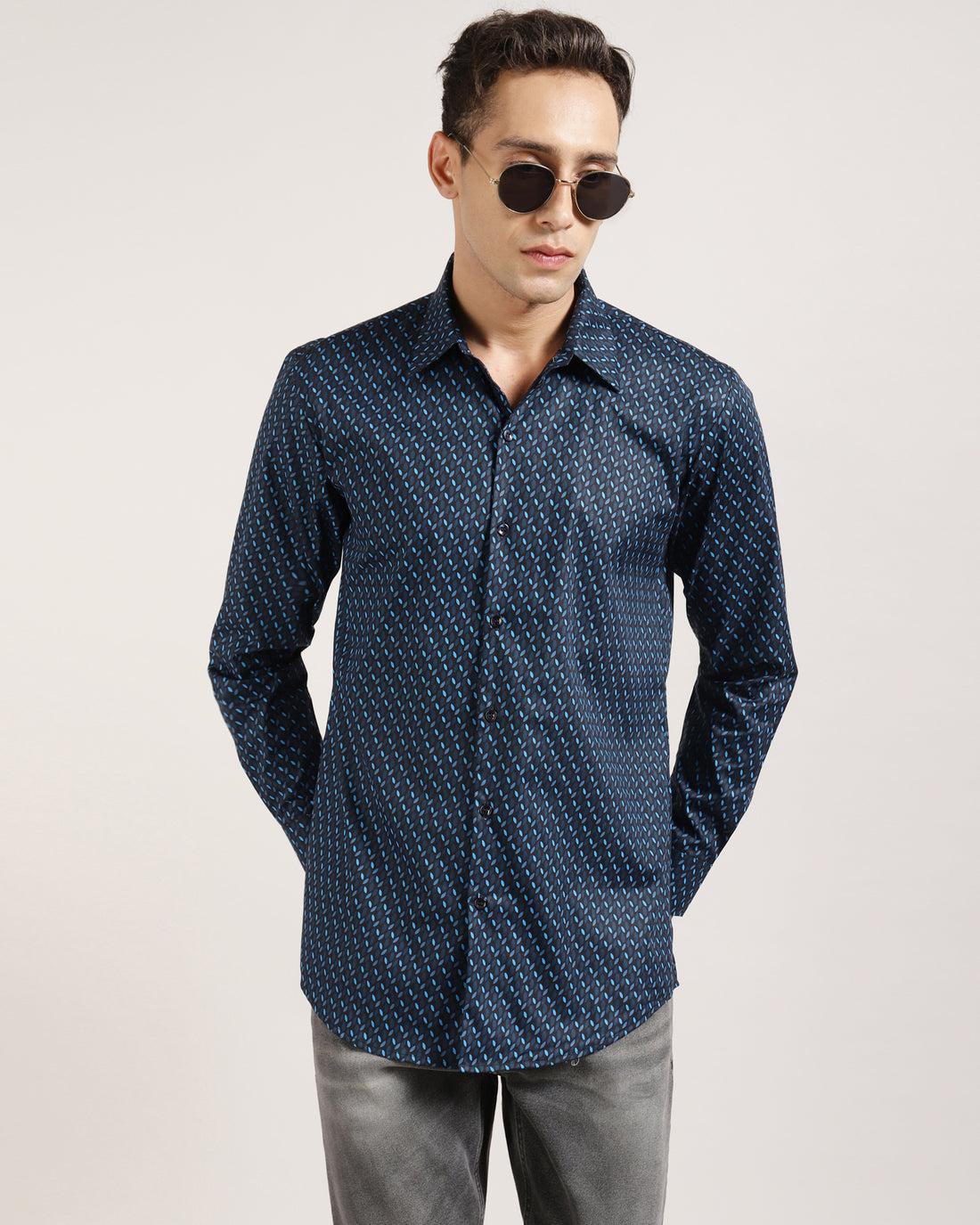 Blue Geometric Print Casual Shirt for Men