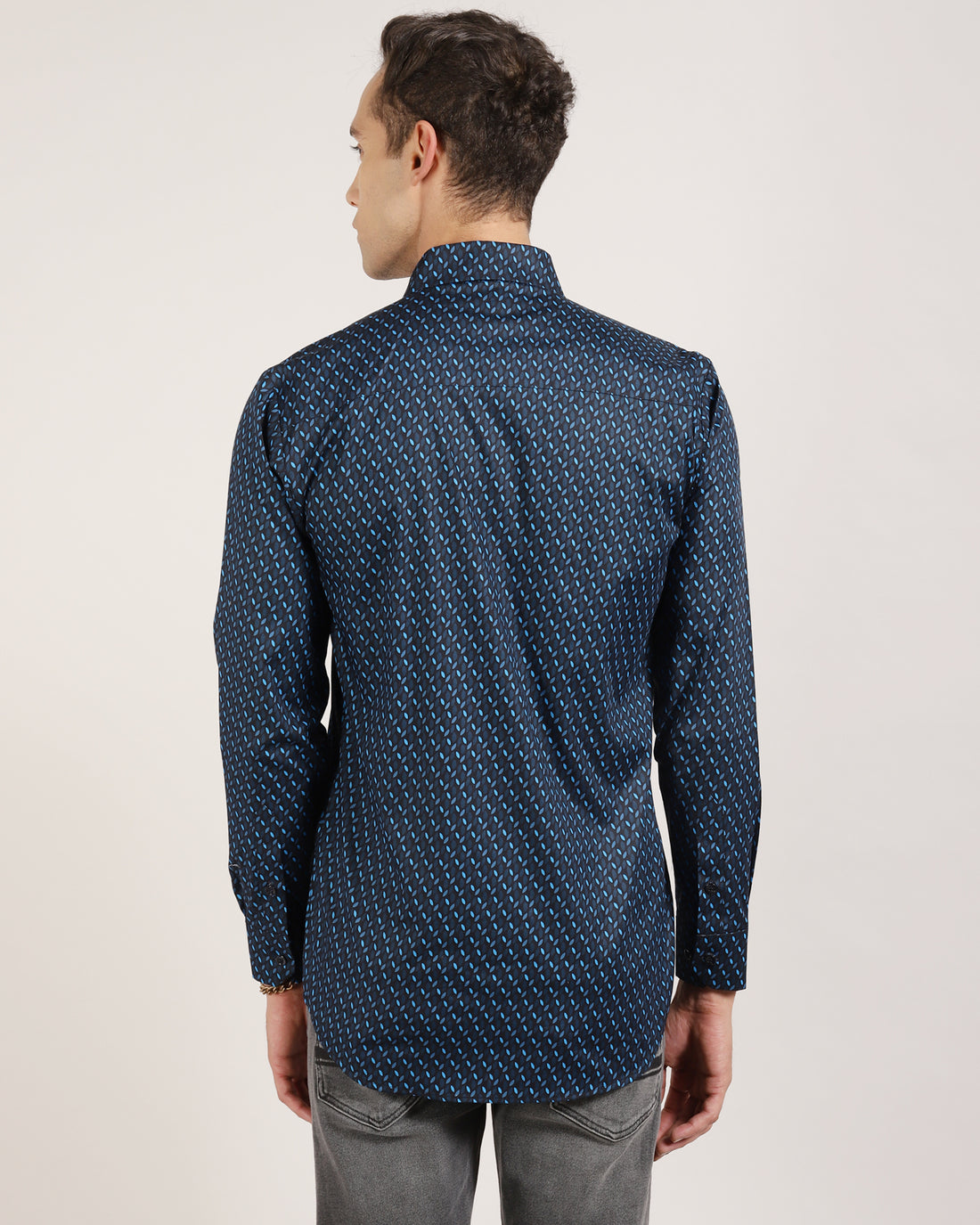 Blue Geometric Print Casual Shirt for Men