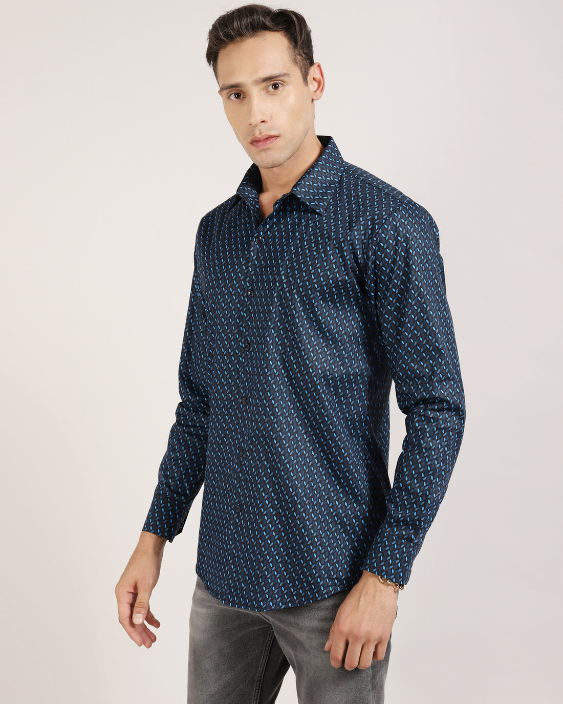 Blue Geometric Print Casual Shirt for Men