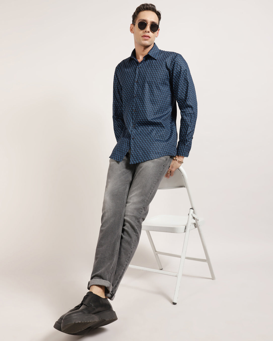 Blue Geometric Print Casual Shirt for Men