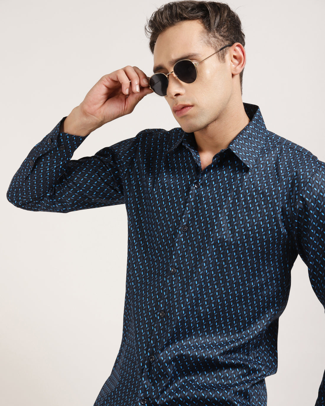 Blue Geometric Print Casual Shirt for Men