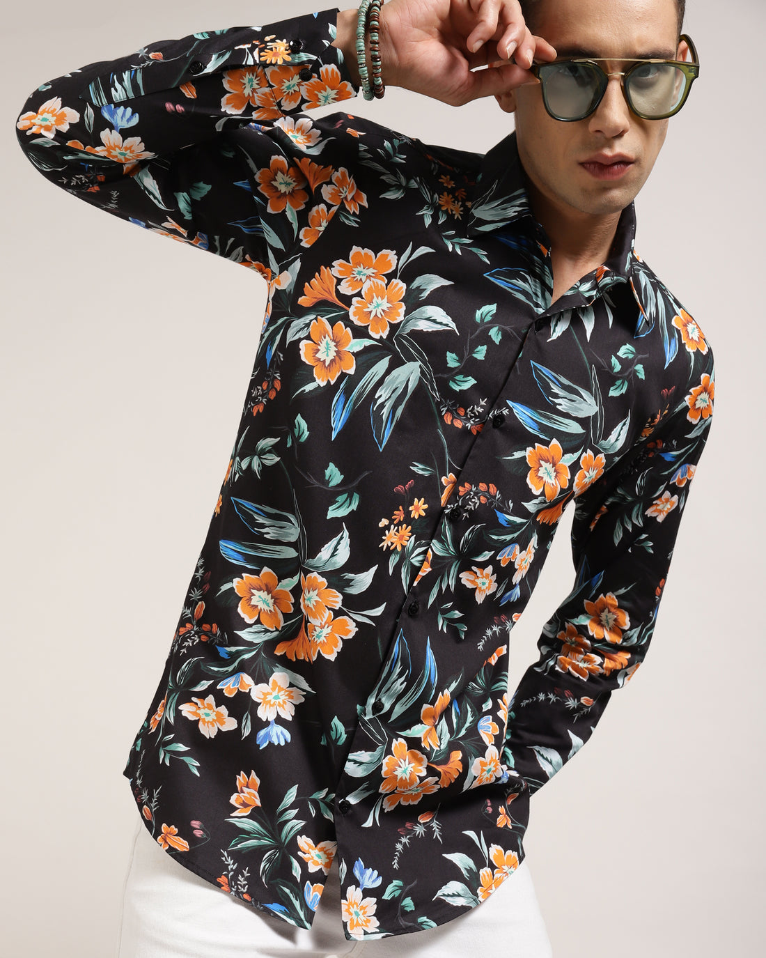 Black Shirt with Floral Print For Men