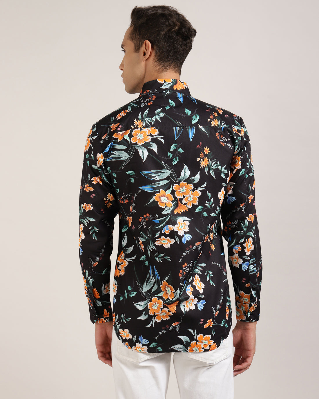 Black Shirt with Floral Print For Men