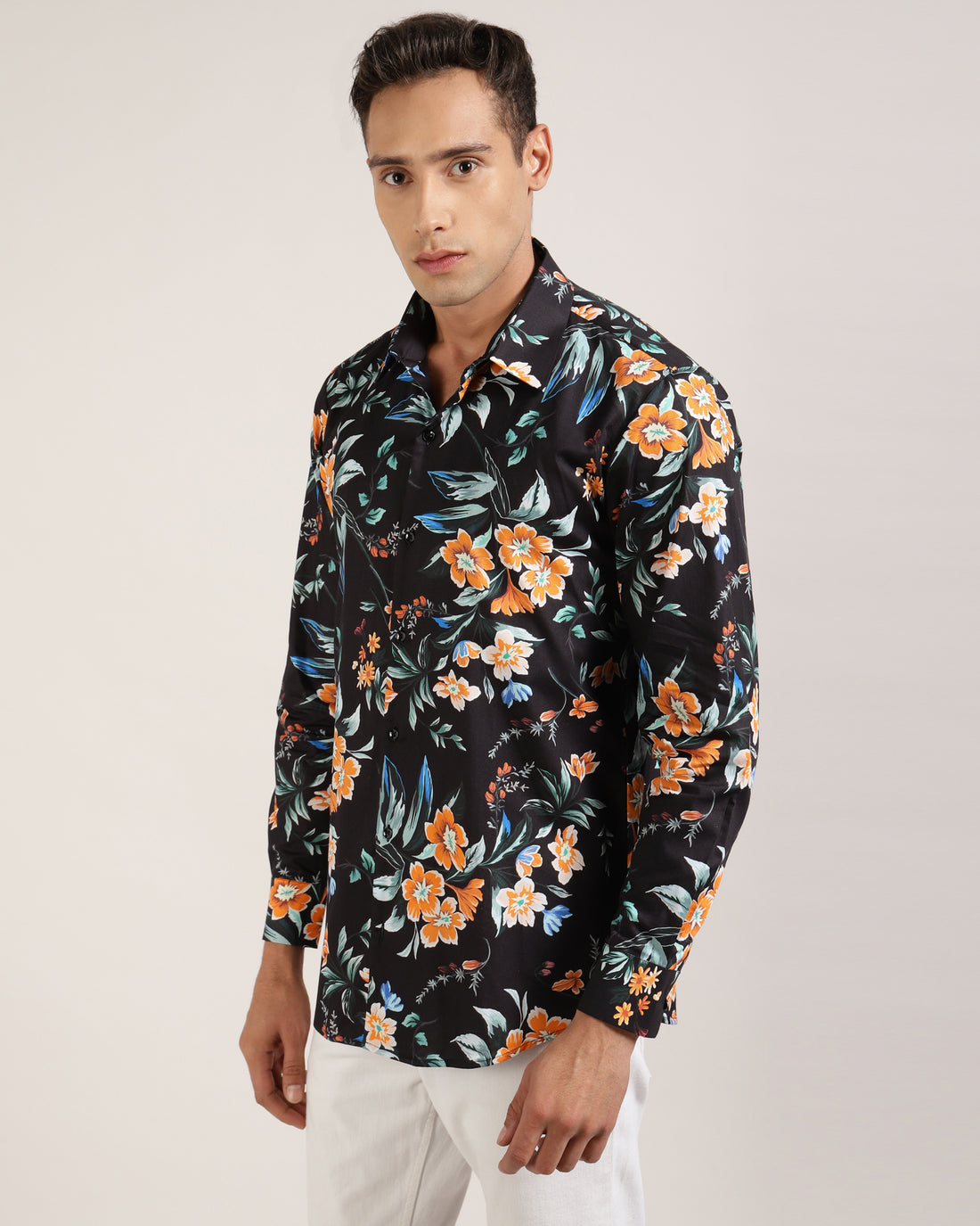 Black Shirt with Floral Print For Men