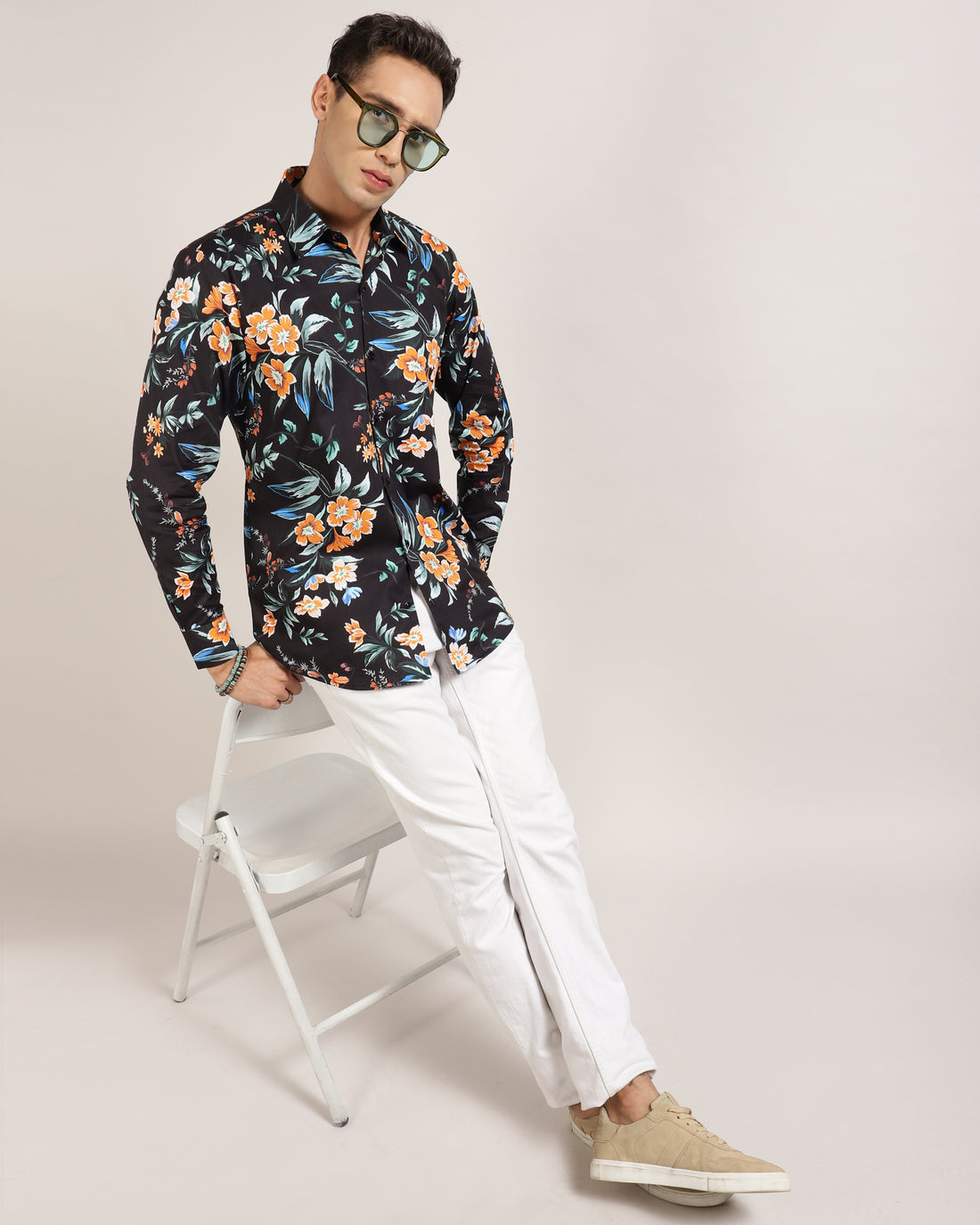 Black Shirt with Floral Print For Men
