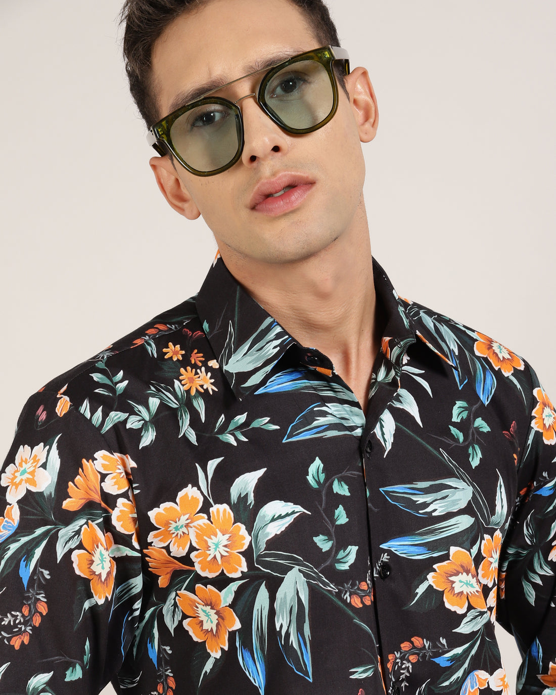 Black Shirt with Floral Print For Men