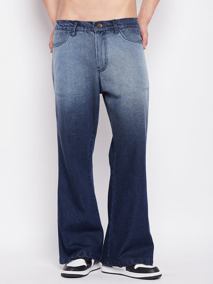 Blue Ombre Washed Flared Denim