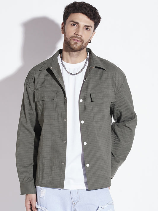 Olive Textured Over-shirt for Men