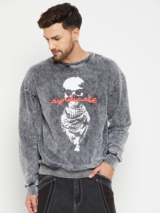 Grey Acid Wash Syndicate Graphic Sweatshirt for Men