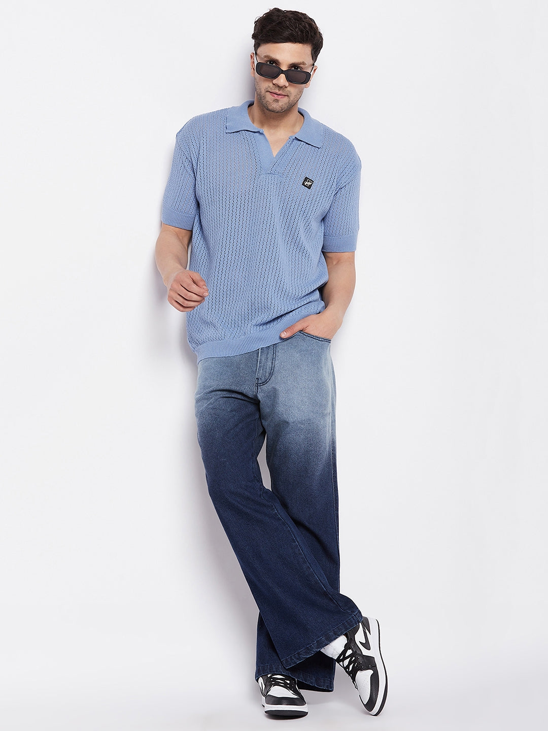 Blue Ombre Washed Flared Denim