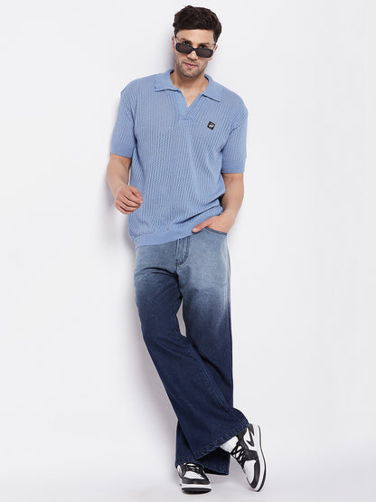Blue Ombre Washed Flared Denim