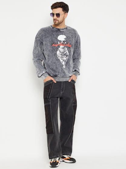 Grey Acid Wash Syndicate Graphic Sweatshirt for Men