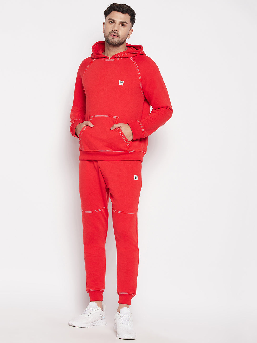 Red Contrast Stich Relaxed Fit Trackpants