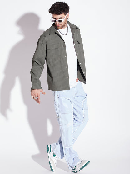 Olive Textured Over-shirt for Men