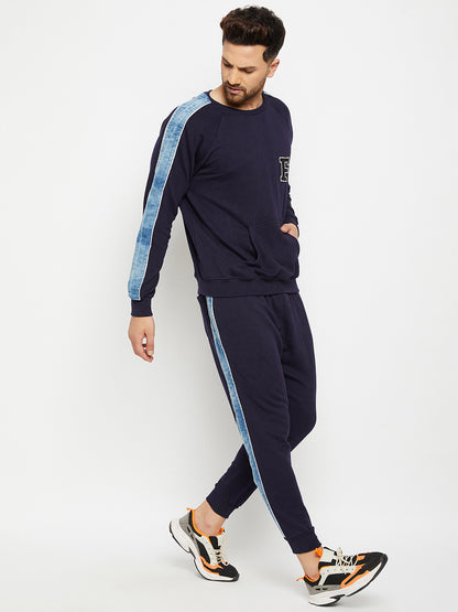 Navy Oversized Denim Taped Sweatpants