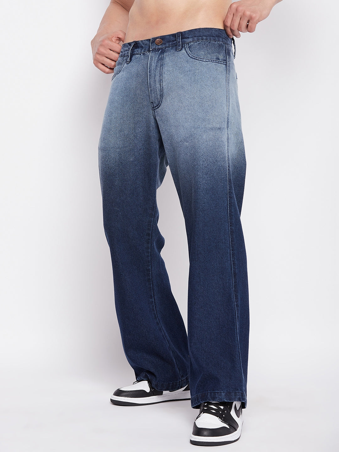Blue Ombre Washed Flared Denim