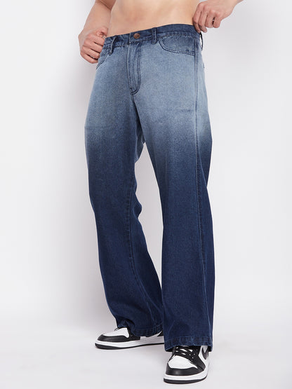 Blue Ombre Washed Flared Denim