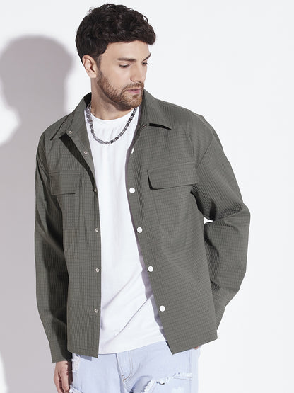 Olive Textured Over-shirt for Men