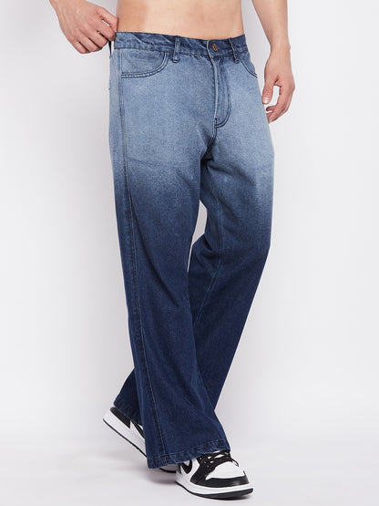 Blue Ombre Washed Flared Denim